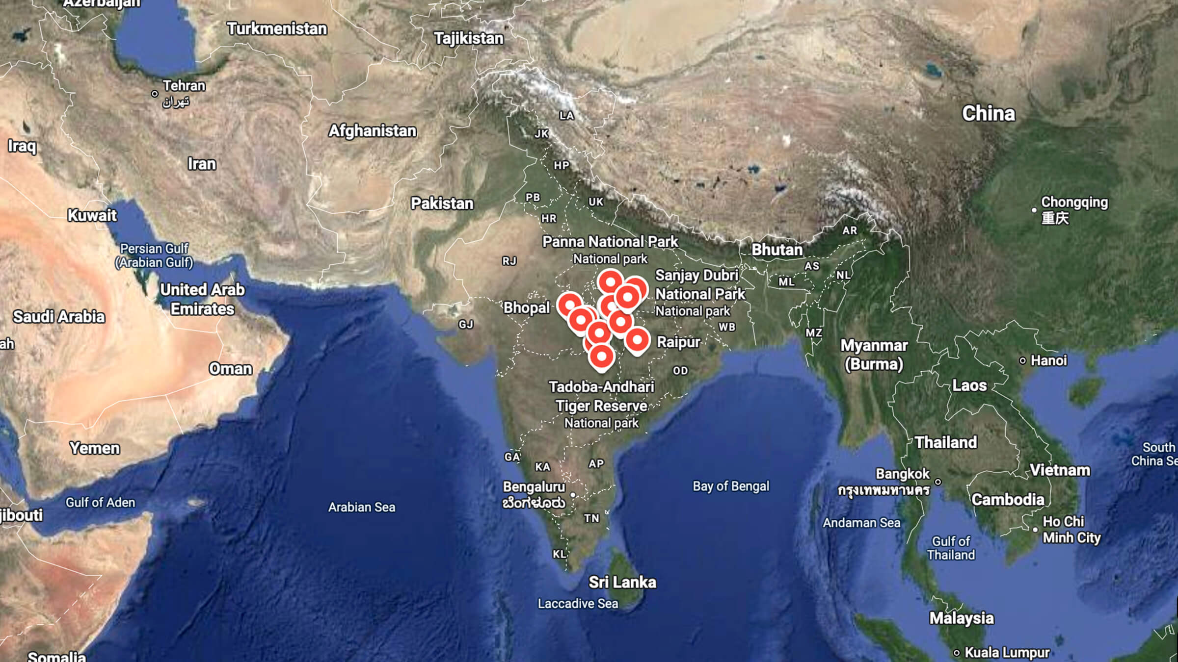 central-india-tiger-safaris-map-route